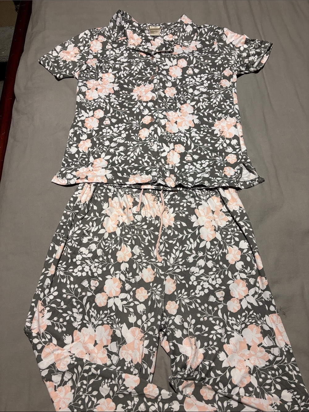 Ink+Ivy Floral Gray & Pink Pajama Set SZ L